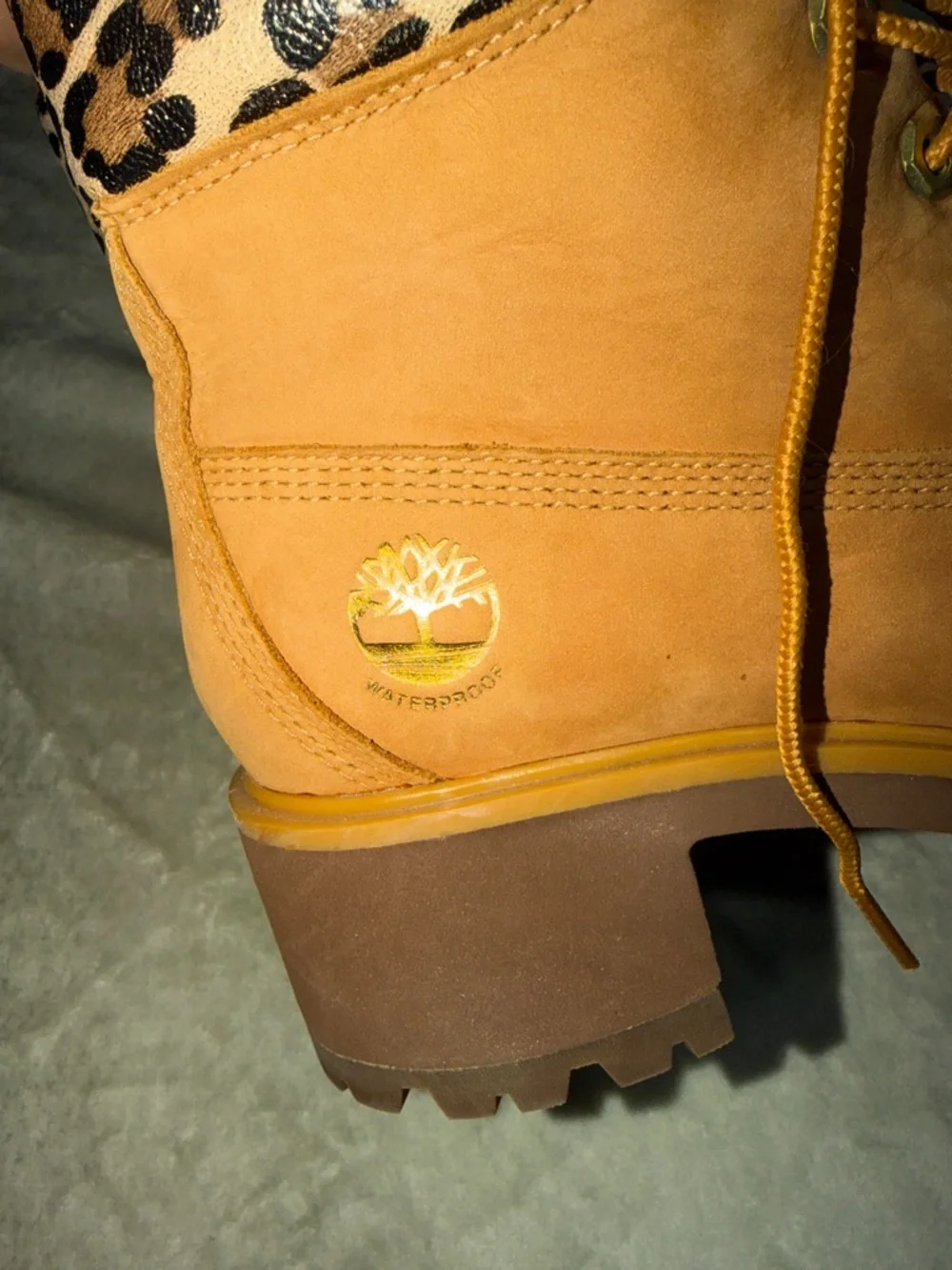Timberland Wheat Nubuck Lace-Up Ankle Boot with Leopard Accent - Picture 3 of 11